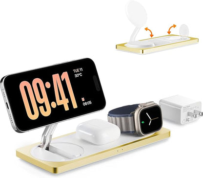 3-in-1 Charging Station for Apple Devices: Used for iPhone and Watch Charging Station with Magsafe Charger Stand, Wireless Charger for iPhone 17 Air 16 15 14 13 Series, Apple Watch Ultra, AirPods Pro