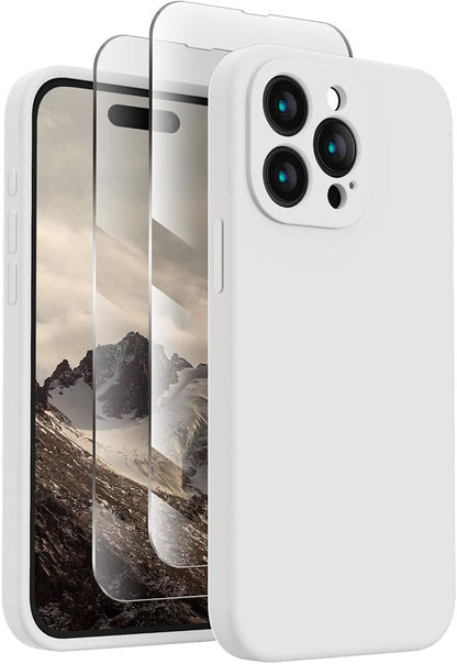 FireNova Designed for iPhone 15 Pro Case, Silicone Upgraded [Camera Protection] Phone Case, Soft Anti-Scratch Microfiber Lining Inside, 6.1 inch, White