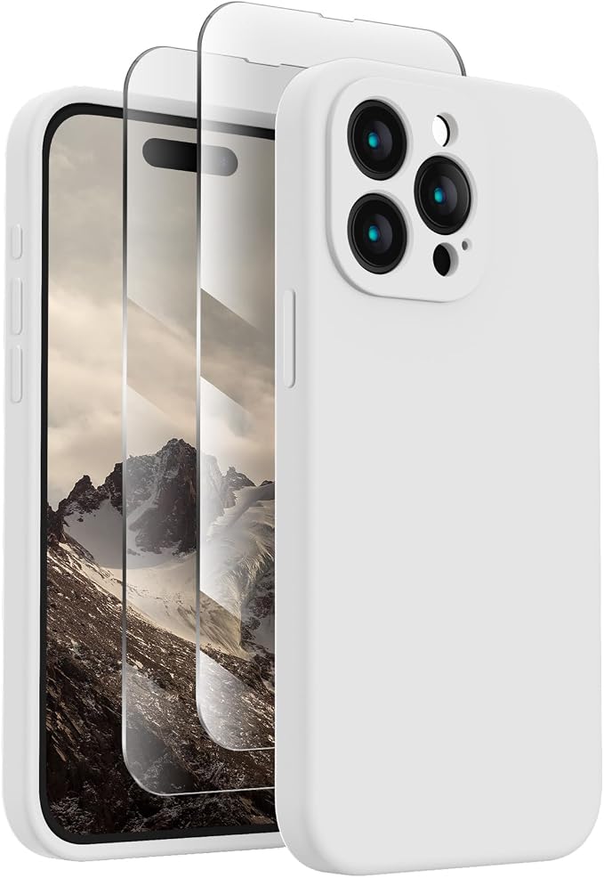 FireNova Designed for iPhone 15 Pro Max Case, Silicone Upgraded [Camera Protection] Phone Case, Soft Anti-Scratch Microfiber Lining Inside, 6.7 inch, White