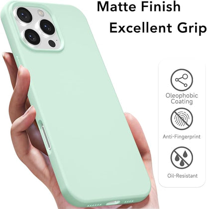 for iPhone 16 Pro Max Case Silicone Compatible with Magsafe Case, Ultra Slim Thin Magnetic Phone Cases Mag Safe, Cute Soft Rubber Gel Matte Plain Wireless Charging Cover for Women, Mint Green
