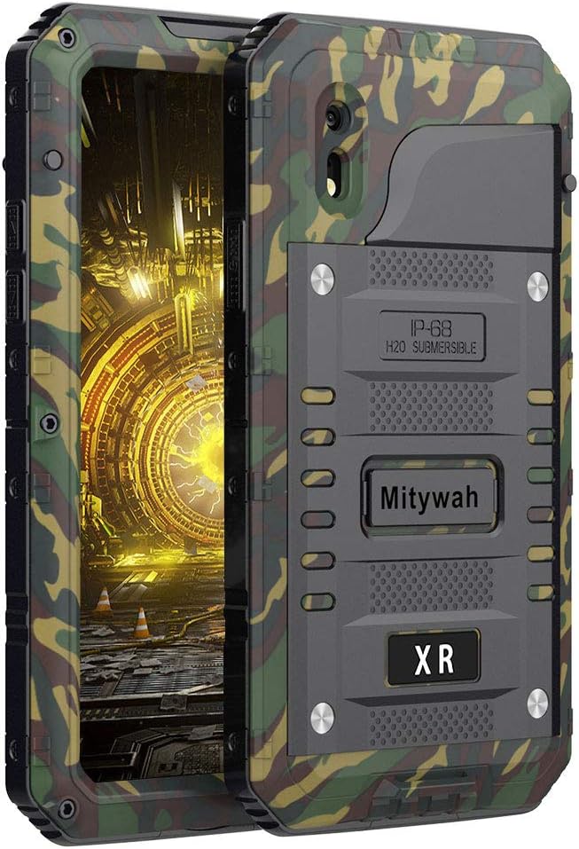 Mitywah Waterproof Case for iPhone XR, Heavy Duty Shockproof Case with Built-in Screen Protector, Full Body Underwater Protective Metal Case 6.1 inch, Camouflage