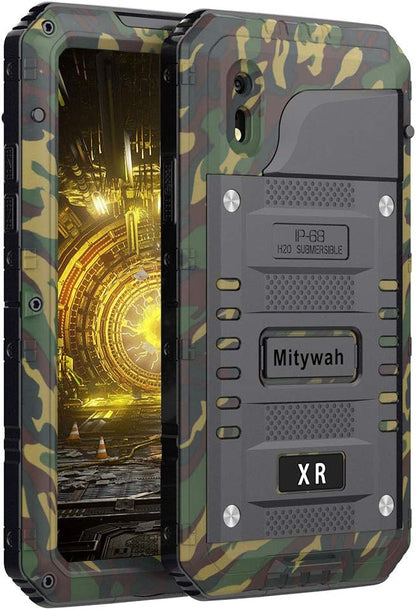 Mitywah Waterproof Case for iPhone XR, Heavy Duty Shockproof Case with Built-in Screen Protector, Full Body Underwater Protective Metal Case 6.1 inch, Camouflage