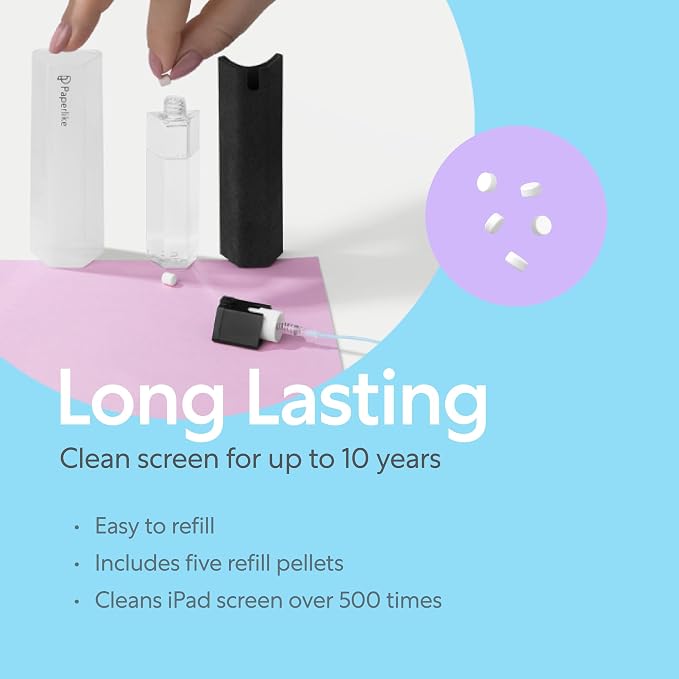Paperlike® All-in-One Cleaning Kit - Refillable Microfiber Spray Bottle & Cleaning Solution + 5 Refill Tablets - Safe for iPad & Electronic Displays