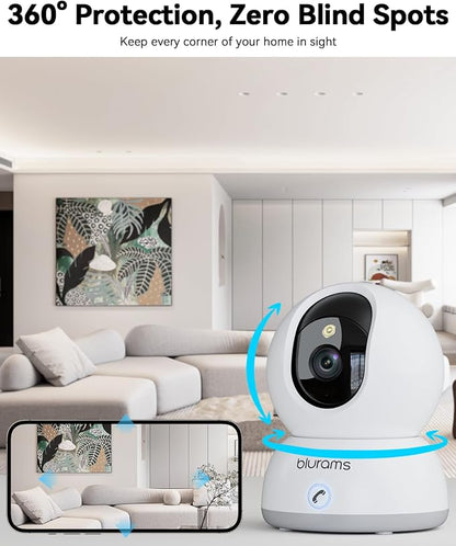 blurams Cameras for Home Security, 2K Pet Camera with Phone App, 360° PTZ Indoor Cameras, 2-Way Talk, Motion Tracking, Color/IR Night Vision, Compatible with Alexa, 8MP, Wi-Fi 6