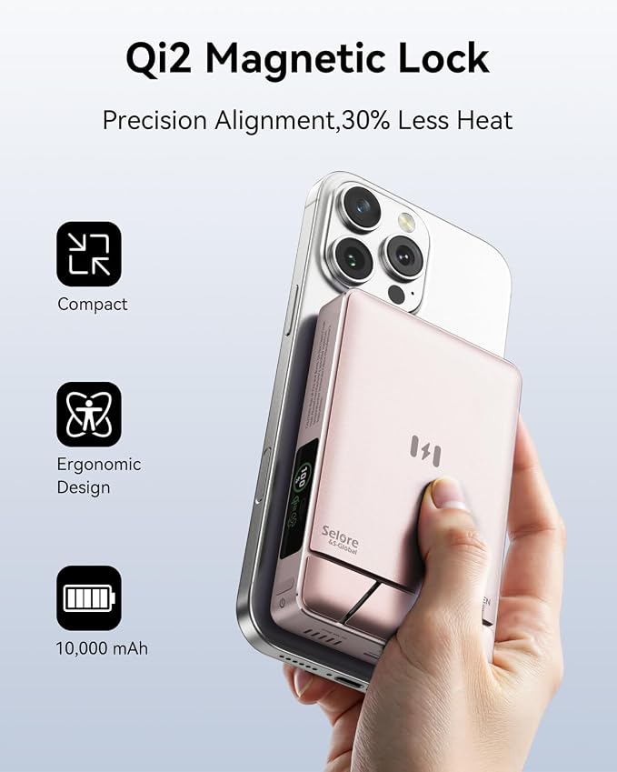 Magnetic Portable Charger for iPhone with Active Cooling, 10000mAh Qi2 15W Magsafe Power Bank with Stand, 35W USB C for Samsung Android, Wireless Battery Pack for iPhone 17/16/15 Series