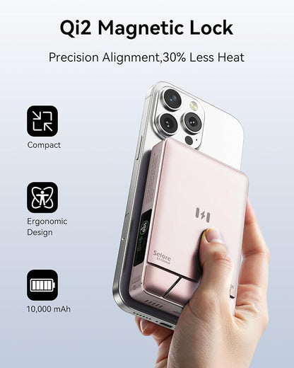 Magnetic Portable Charger for iPhone with Active Cooling, 10000mAh Qi2 15W Magsafe Power Bank with Stand, 35W USB C for Samsung Android, Wireless Battery Pack for iPhone 17/16/15 Series