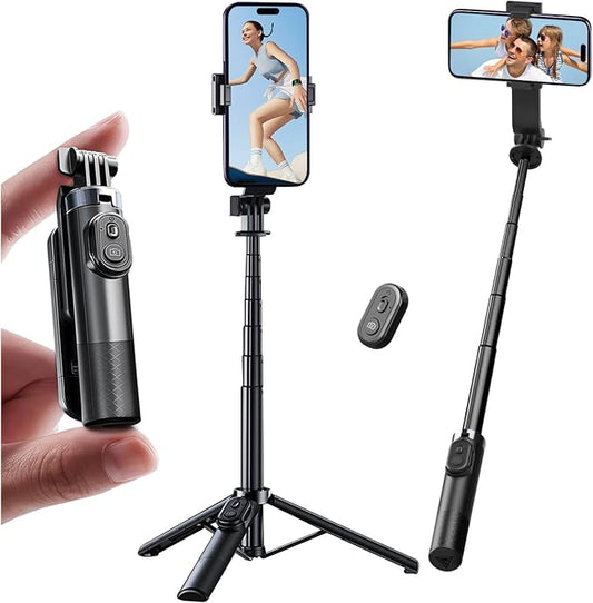 Mini Selfie Stick Tripod, Pocket Flex Tripod i-Phone Android Phone Grip, Portable Small Size Travel Compact Phone Selfie Stick with Remote, Handheld Metal Mount Live Streaming, Video Recording (A07)