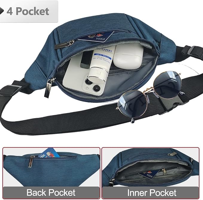 Fanny Pack for Men Women,Crossbody Waist Bag Pack,Belt Bag for Travel Walking Running Hiking Cycling,Easy Carry Any Phone,Wallet (Dark blue)