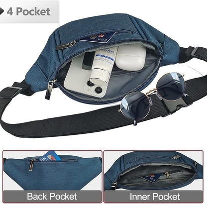 Fanny Pack for Men Women,Crossbody Waist Bag Pack,Belt Bag for Travel Walking Running Hiking Cycling,Easy Carry Any Phone,Wallet (Dark blue)