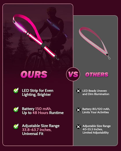Fitense LED Reflective Belt Sash - 5 Lights Colors & 3 Light Modes High Visibility Night Safety Belt, Rechargeable Light Up Running Gear Adjustable Vest Straps for Runners Walkers Men Women