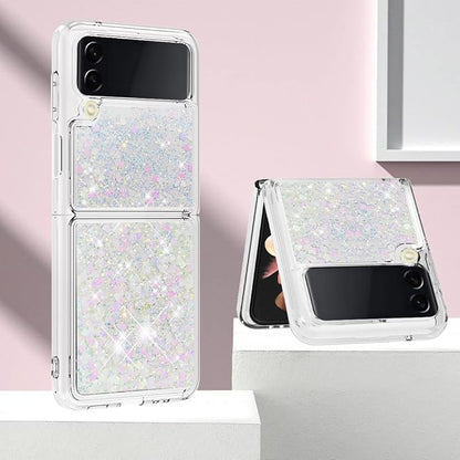 Galaxy Z Flip 4 Glitter Liquid Case, Galaxy Z Flip 4 Waterfall Cover, Bling Flowing Liquid Floating Sparkle Colorful TPU Cushion Protective Shockproof Phone Case Compatible with Samsung Z Flip 4 5G