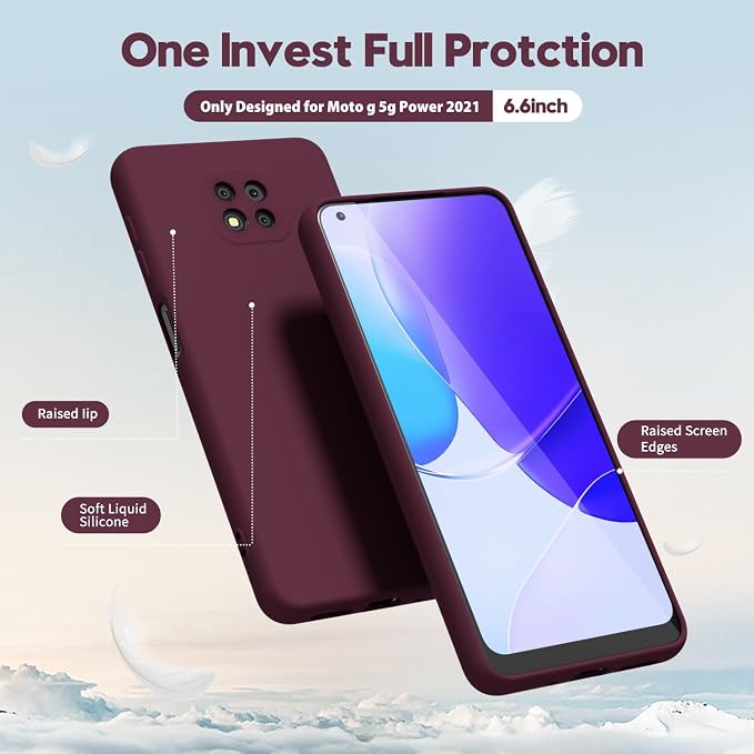 oakxco for Motorola Moto G Power 2021 Phone Case Liquid Silicone, Thin Slim Soft Rubber Gel TPU Plain Simple Cover for Women Girl Cute, Matte Solid Color, Burgundy Plum Wine