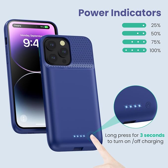 Battery Case for iPhone 14Pro Max/14 Plus/13Pro Max/,Slim Upgrated Powerful 8600mAh Portable Extended Charger Case Cover for iPhone 14Pro Max/14 Plus/13Pro Max Battery Charger Case