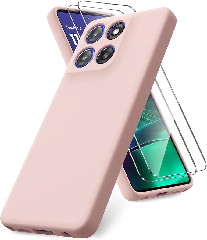 Case for Motorola Moto G Stylus 5G 2025, 2 Pack Tempered Glass Screen Protectors, Soft TPU Liquid Silicone Shockproof Gel Case-Pink