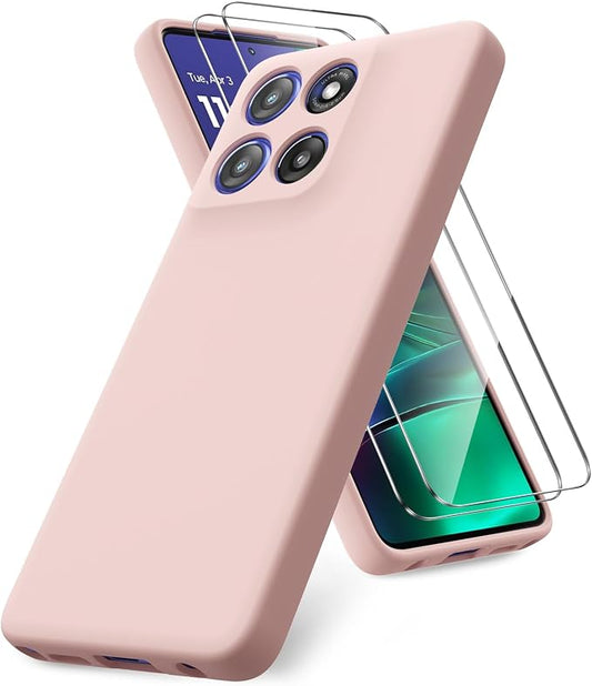 Case for Motorola Moto G Stylus 5G 2025, 2 Pack Tempered Glass Screen Protectors, Soft TPU Liquid Silicone Shockproof Gel Case-Pink