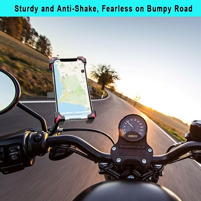 Motorcycle Phone Holder, 1s Lock and Release Phone Mount for Motorcycle Scooter Moped Rear View Mirror Phone Mount for 4.5-6.8 inch Cell Phone, Motorbike Rearview Mirror Phone Holder