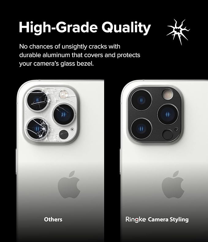 Ringke Camera Styling [Stylish Aluminum Frame] Compatible with iPhone 14 Pro Max Camera Lens Protector and iPhone 14 Pro Camera Lens Protector, Protective Metal Cover - Black
