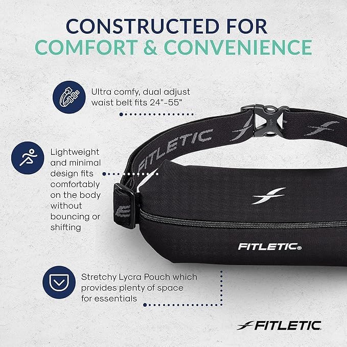 Fitletic Active Lifestyle Fanny Pack & Mini Sports Running Belt For Men & Women – Lightweight, Low Profile- Ultra-Soft Expandable Lycra Pouch - Fits All Phones – Inner Pocket
