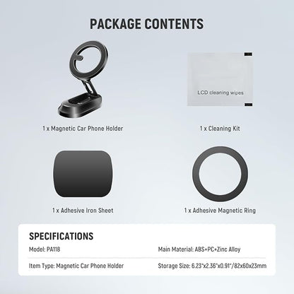 NEEWER Magnetic Phone Holder for Car, Dual Sided Magnet Cell Phone Mount Compatible with MagSafe iPhone, Car Stand Accessories for Dash Windshield Navigation Glass Gym Video Recording, PA118