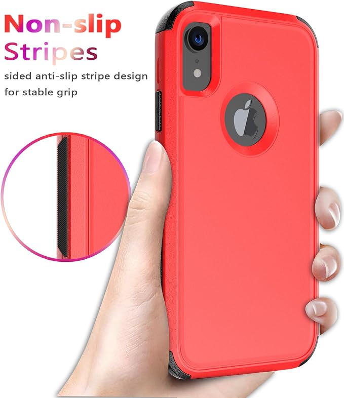 Diverbox Designed for iPhone Xr case with Screen Protector Heavy Duty Shockproof Shock-Resistant Cases for Apple iPhone Xr Phone (Red+Screen Protector)