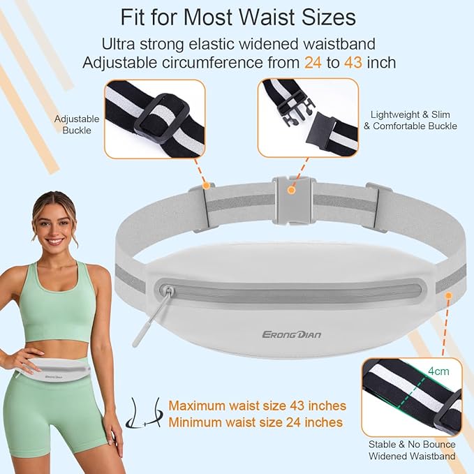 Fanny Pack for Men, Running Belts Waist Pack for Women, Water Resistant Runners Belt Bag, Bounce Free Waist Belt for iPhone Samsung Card Key, Phone Holder for Running Jogging Workout - Grey