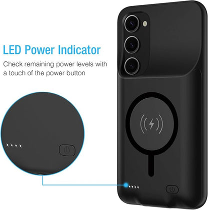 Battery Case for Galaxy S23, 10000mAh Portable Wireless Charging Case Supporting Carplay, Compatible with Galaxy S23 (6.1 inch) Rechargeable Extended Battery Charger (Black)