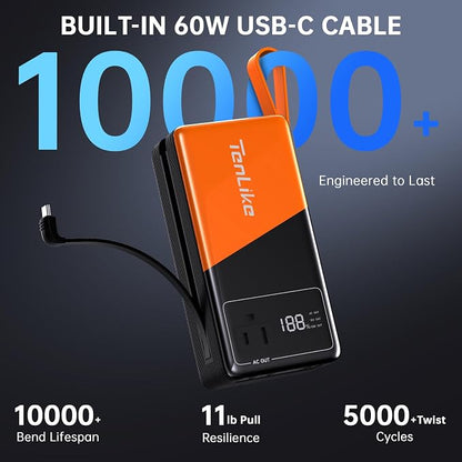 Large Power Bank for Camping Essentials Portable Power Station 99.9Wh Small Electric Generator with 110V 80W Rated 120W Peak AC Plug in Output 60W Type-C Home Backup Outdoor Emergency, Black Orange