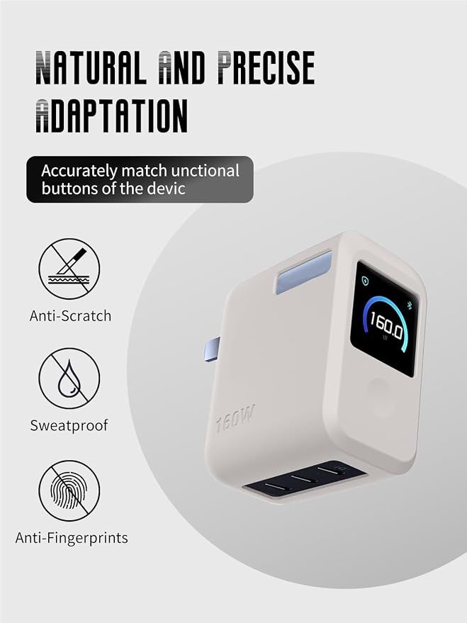 Case for Anker Prime 160W 3-Port Compact USB-C GaN Charger (Model: A2687), Kids-Friendly Soft Silicone Protective Cover, Shockproof, Waterproof (Gray)