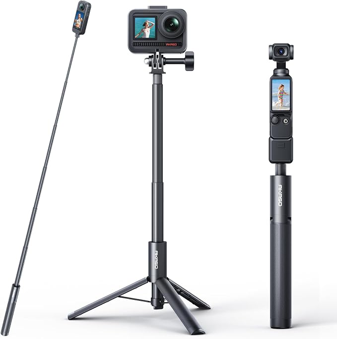 AKASO 47.2"/120cm Invisible Selfie Stick Tripod for Insta360 X5 X4 X3 Ace Pro, DJI Action Osmo 360 Pocket 3, GoPro Hero 13/12/11, AKASO 360/EK7000/EK7000 Pro, Brave 4/4 Pro, Brave 7/7 LE Action Camera