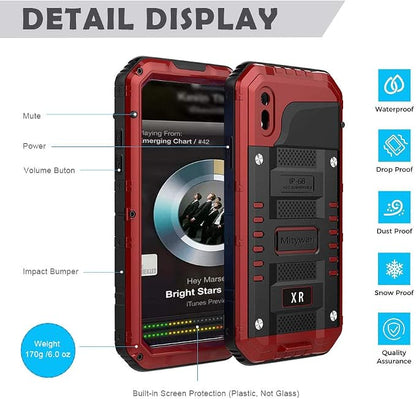 Mitywah Waterproof Case for iPhone XR, Heavy Duty Military Grade Shockproof Case with Built-in Screen Protector, Full Body Underwater Protective Metal Case 6.1 inch, Red