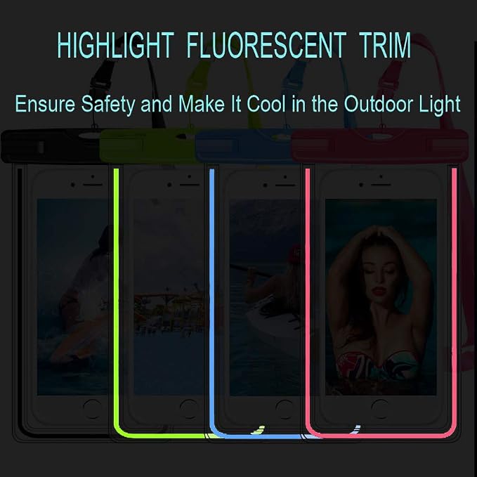 GLBSUNION Waterproof Phone Case, 4 Pack Universal Waterproof Pouch Dry Bag with Neck Strap Luminous Ornament for Water Games for iPhone 16 15 14 13 12 Pro MAX Plus Galaxy S24 S23 Edge Note up to 7.5"