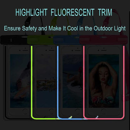 GLBSUNION Waterproof Phone Case, 4 Pack Universal Waterproof Pouch Dry Bag with Neck Strap Luminous Ornament for Water Games for iPhone 16 15 14 13 12 Pro MAX Plus Galaxy S24 S23 Edge Note up to 7.5"