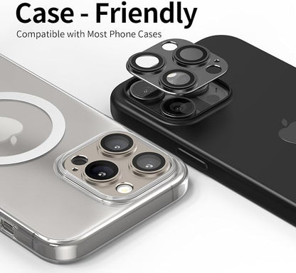 Camera Lens Protector for iPhone 14/15/16 Pro & Pro Max, Tempered Glass with Metal Alloy Frame, for 16 pro camera lens protector, Step Fitting Design, Black