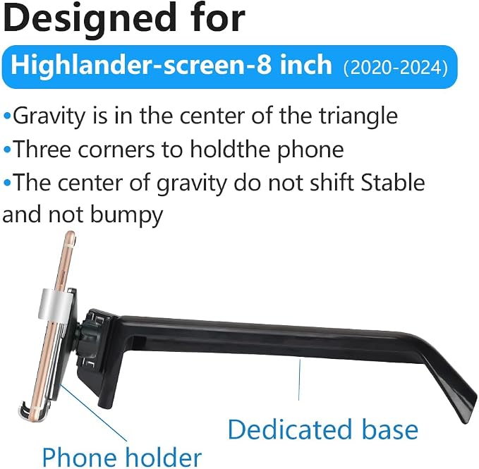 Car Phone Holder for Toyota Highlander 2020 2021 2022 2023 2024 2025 2026 L LE XLE XSE [ 8 inch Touch Screen ]Auto Interior Accessories Best Cell Phones Mount Cellphone Mobile Navigation Stand