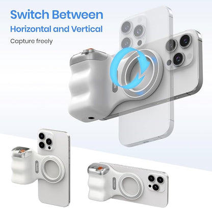 Magnetic Phone Camera Grip, Smartphone Shooting Holder Selfie Handle Snap with Wireless Shutter Button Remote for iPhone 16 15 14 13 12 Pro Max Android Cellphone Vlog Video Photography(White)