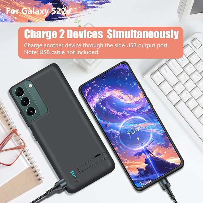 [2025 Version Battery Case for Samsung Galaxy S22, 4800mAh Rechargeable Extended Battery Charging/Charger Case, Add 100% Extra Juice (6.1 Inches) Black