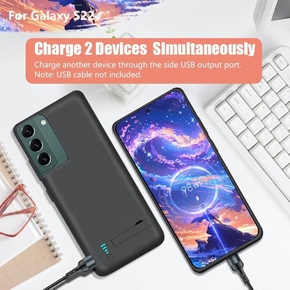 [2025 Version Battery Case for Samsung Galaxy S22, 4800mAh Rechargeable Extended Battery Charging/Charger Case, Add 100% Extra Juice (6.1 Inches) Black