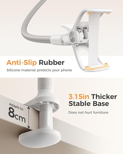 SAIJI Gooseneck Phone Stand for Bed, Lazy Bracket Cell Phone Holder Long Arm Clip Clamp Mount for Filming, Compatible with 4-7'' Mobile Cell Phone Stand Document Camera Nintendo Switch(Grey)