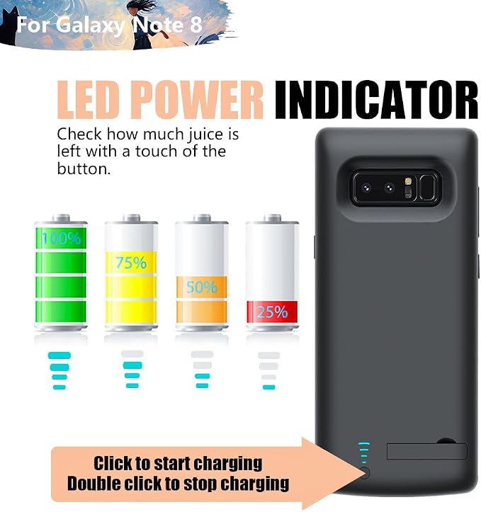 Sitong Upgraded Battery Case for Samsung Galaxy Note 8, 6500mAh Rechargeable Battery Charging Charger Case, Add 1.4X Extra Juice (6.3 Inches) Black