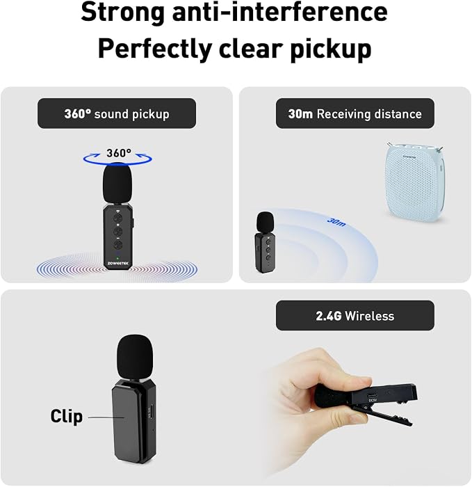 ZOWEETEK Voice Amplifier Wireless Lavalier Microphone, Teacher Microphone with Speakers, Wireless Lapel Amplifier, Mini Voice Amplifier for Teachers, Speech, Meeting, Yoga, Streaming,2025 New
