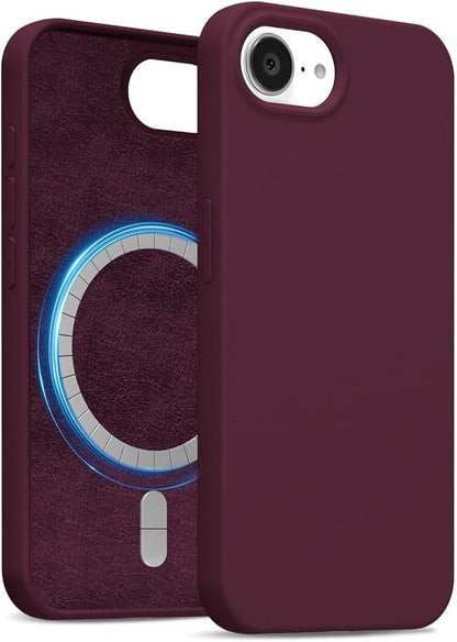 for iPhone 17e 16e Case Silicone Compatible with Magsafe Case, Ultra Slim Thin Magnetic Phone Cases Mag Safe, Cute Soft Rubber Gel TPU Plain Wireless Charging Cover for Women, Burgundy Maroon