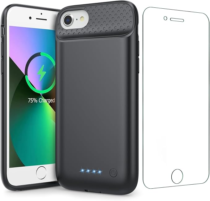 Pxwaxpy Battery Case for iPhone 6/6s/7/8/SE(2022/2020)(6.1 Inch), Upgraded Ultra-Slim 7000mAh Portable Extended Battery Pack for iPhone 8, iPhone 7, iPhone 6/6s, iPhone SE Charging Case (Black)