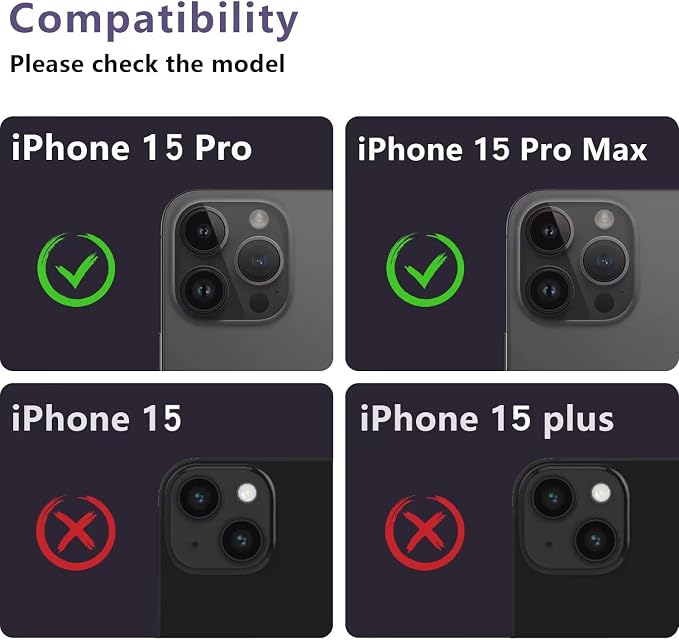 AFARER 2 Pack Camera Lens Protector for iPhone 15 Pro/15 Pro Max Len Protectors,with 9H Tempered Glass Protector 15Promax Accessories [Drop Protection]-Black