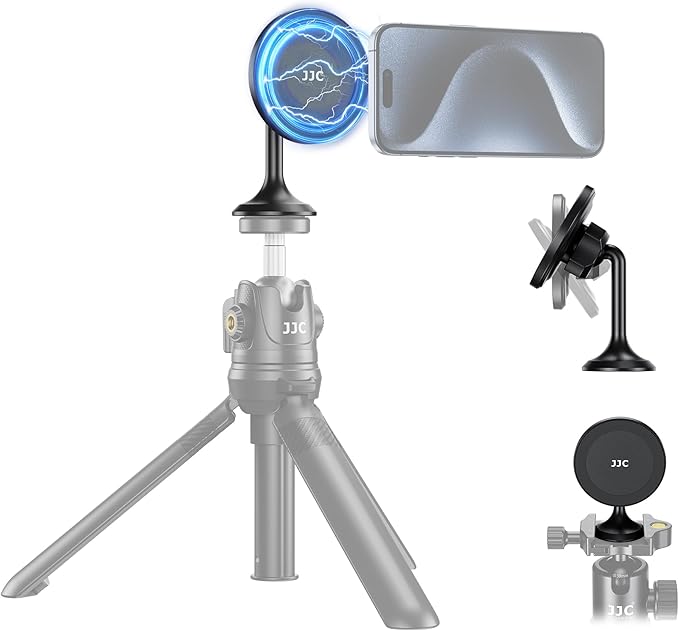 Magnetic Phone Tripod Mount Adapter with Arca Base &1/4" Screw Hole Compatible with MagSafe, 60° Tilt iPhone Tripod Holder for iPhone 17 16 15 14 13 12 Pro Max Plus, Selfie Stick Tripod Arca Ball Head
