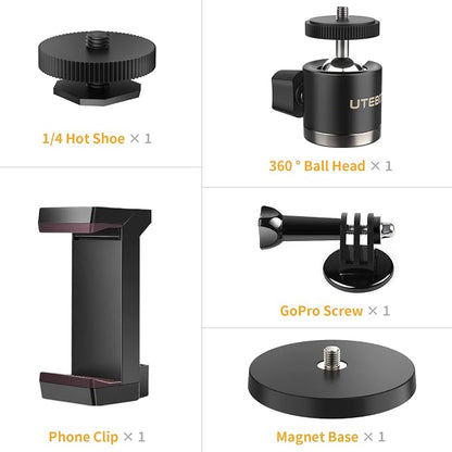 UTEBIT Magnetic Camera Mount for Action Camera, 66lb Strong Magnetic Mount with 360° Rotation Ball Head for Car or Magnetic Surfaces, Compatible with Gopro Hero 13, DJI Osmo Action Osmo Nano, Insta360