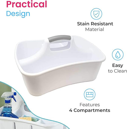 LavoHome Bath Caddie White - Totes with Divided Compartments and Handles for Organizing, Storing & Carrying Cleaning Supplies and Bathroom Accessories (Large Cleaning Caddy)