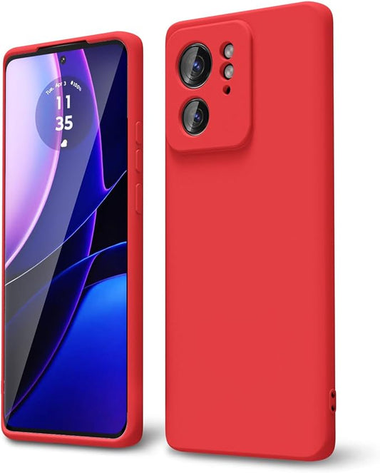 oakxco for Motorola Moto Edge 2023 Phone Case Liquid Silicone, Thin Slim Soft Rubber Gel TPU Plain Protective Simple Cover for Women Girl Cute, Matte Solid Color Aesthetic, Red