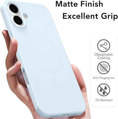 for iPhone 16 Plus Case Silicone Compatible with Magsafe Case, Ultra Slim Thin Magnetic Phone Cases Mag Safe, Cute Soft Rubber Gel TPU Matte Plain Wireless Charging Cover for Women, Light Blue