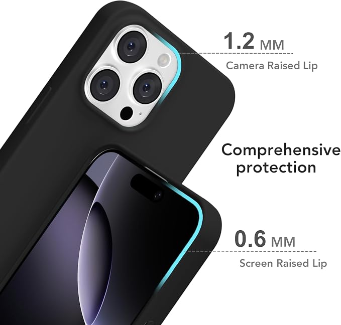 for iPhone 16 Pro Max Case Silicone Compatible with Magsafe Case, Ultra Slim Thin Magnetic Phone Cases Mag Safe, Cute Soft Rubber Gel TPU Matte Plain Wireless Charging Cover for Women, Black