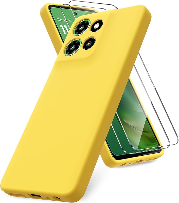 Case for Motorola Moto G Power (2025), 2 Pack Tempered Glass Screen Protectors, Soft TPU Silicone Shockproof Case-Yellow